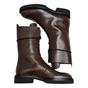 KHAITE Conley Lace Up Brown Leather Combat Moto Boots